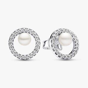 Pandora Treated Freshwater Cultured Pearl & Pavé Halo Stud Earrings NWT